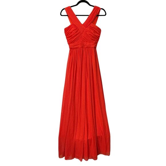 Alfred Sung Full Length Chiffon V-Neck Dress Tangerine Tango D678 Women's 2 NWT - Picture 2 of 10